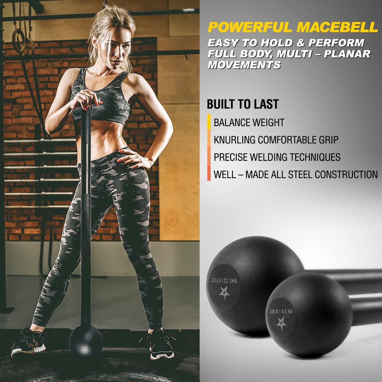 Steel Mace Bell for Comprehensive Strength Training - Full Body, Muscle, Shoulder, Grip, and Forearm Workouts, Available in 5 to 30 LB for Men and Women